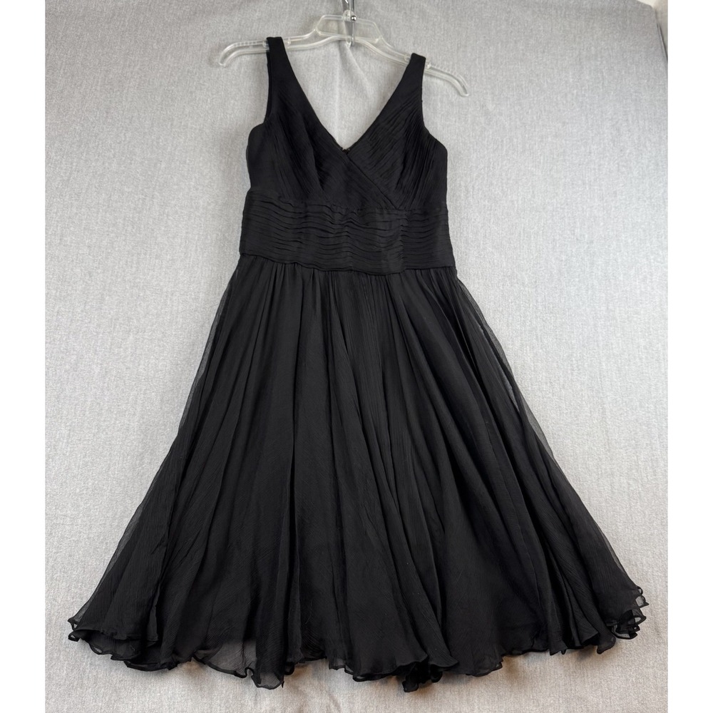 White House Black Market Ruffle Chiffon silk  V Neck Dress Womens Sz 4-857928